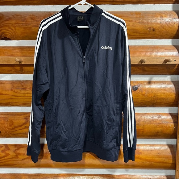 Adidas Men's Navy Windbreaker with White Stripes - Picture 1 of 5